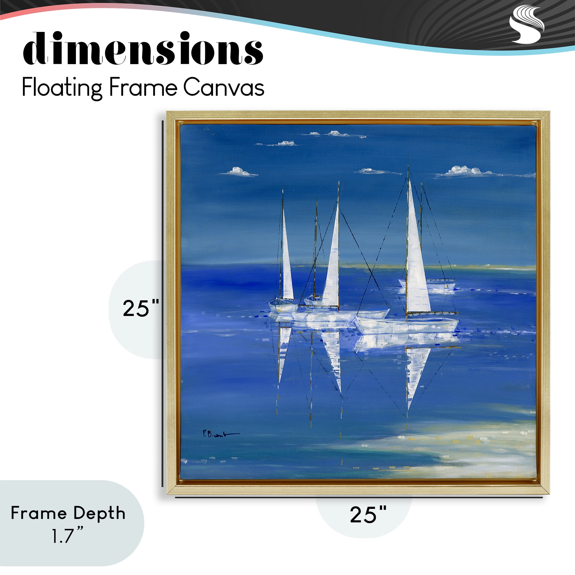 Stupell Industries Serenity Sailboats Reflected on Water Gold Framed Floater Canvas Wall Art, design by Paul Brent