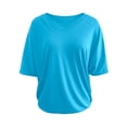 thumbnail image 5 of Tanghaowl Womens T Shirts, Class Women's T-Shirts V-Neck Summer Casual Loose Solid Color Bat Wing Shirt Soft Ribbed Short Sleeve Basic Sky Blue XXXL, 5 of 5
