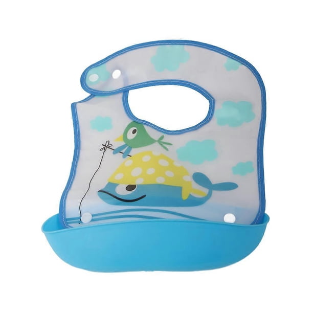 Baby Feeding Bibs Tot Roll Up Bib with Large Food Catcher Pocket for Babies and Toddlers Blue Whale