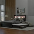 thumbnail image 4 of Harper & Bright Designs Full XL Size Platform Bed with Storage LED Headboard, USB Charging Station and 2 Drawers, Wood Bed Frame with Twin Size Trundle for Bedroom, Dark Brown, 4 of 15