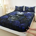 thumbnail image 3 of Manfei Blue Flower Full Sheet Set,Gothic Skeleton,Halloween Skull,4-Piece Microfiber, 3 of 7