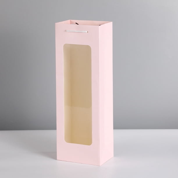 Xiao Hua Regalos, flores, bolsas de embalaje para cajas de regalo, flores con ventana transparente rectangular, regalos, bolsos de embalaje para vino tinto (rosa)
