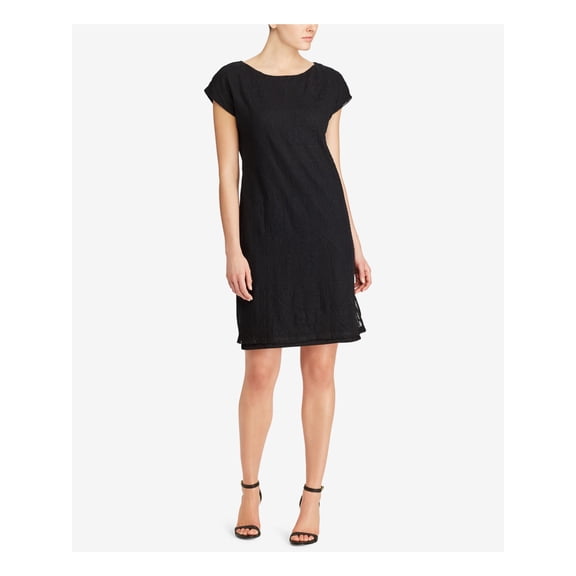 RALPH LAUREN $135 Womens 1145 Black Cap Sleeve Shift Formal Dress L B B