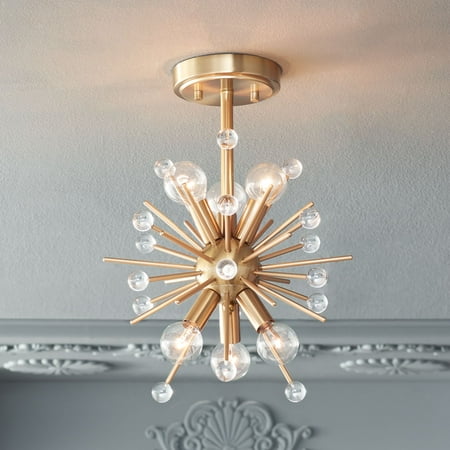 

Possini Euro Design Mid Century Modern Ceiling Light Semi Flush Mount Fixture Warm Brass 12 Wide 6-Light Sputnik Dining Kitchen