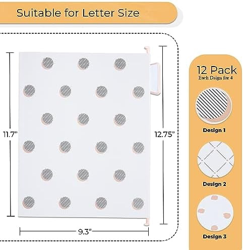 12 Pack Rose Gold Hanging File Folders Letter Size Decorative File Folder Cute Pretty Hanging Folder Organizer for Filing Cabinet Office Home with 1/5-Cut Adjustable Tabs, 3 Gold Foil Design