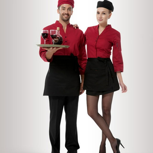 unbranded Delantal De Trabajo Impermeable Negro Con Bolsillos Para Cocina Y Restaurante