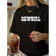 thumbnail image 1 of Vintage Style Women'S T-Shirt - 100% Polyester Crew Neck Short Sleeve Tee with Geometric Cowgirl Print for Summer, 1 of 6