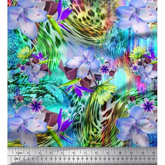 Soimoi Cotton Duck Fabric Animal Skin & Tropical Flower Print Sewing Fabric Yard 42 Inch Wide