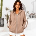 thumbnail image 5 of Gsakboxl Sweatshirt for Women Autumn Winter Color Block Drop Shoulder High Collar Hooded Cardigan, Loose Trendy Casual Open Front Sweatshirt, 5 of 6