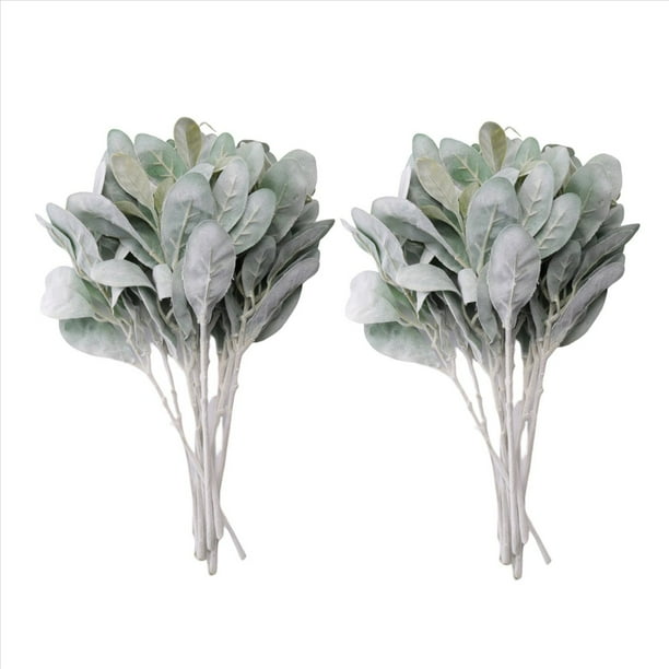 20 Piezas de Hojas de Oreja de Cordero Flocadas Artificiales Dusty Tallos de Hojas de Roble Flocado Hoja