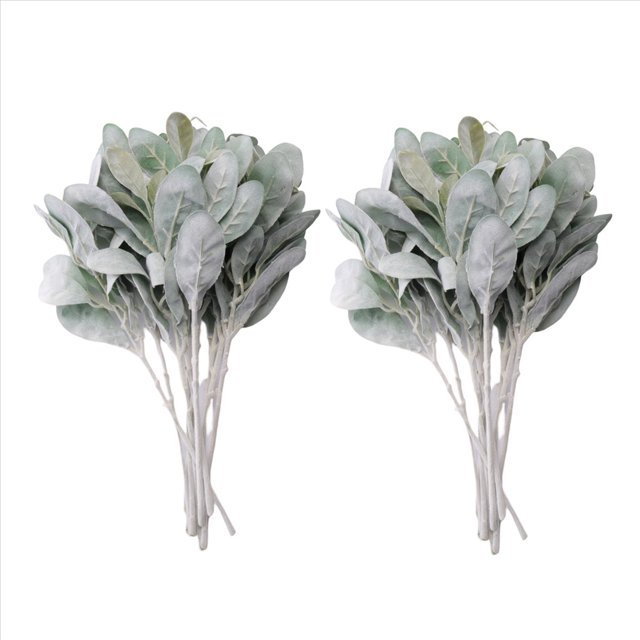 20 Piezas de Hojas de Oreja de Cordero Flocadas Artificiales Dusty Tallos de Hojas de Roble Flocado Hoja