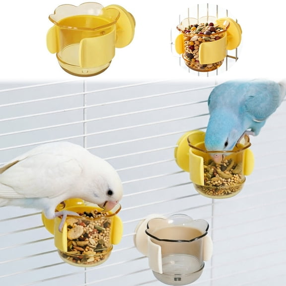 FEISHENTT Pet Bird Bowls with Clamp, Bird Cage Feeder, Durable Water Bowl, Feeding Cups, Water Feeder for Cockatiel, Parakeet Yellow 5cm