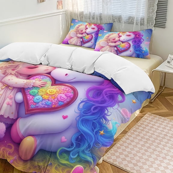 A And Unicorn in A Magical Garden Bedding Set Couple Bedclothes Pillowcase Customized Home Textiles Bed Set for Bedroom Decoration