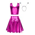 thumbnail image 2 of YONGHS Women's Alien Set Cheer Leader Outfit Metallic Crop Tank Top with Ruffle Skirt Hair Hoop Rose M, 2 of 7