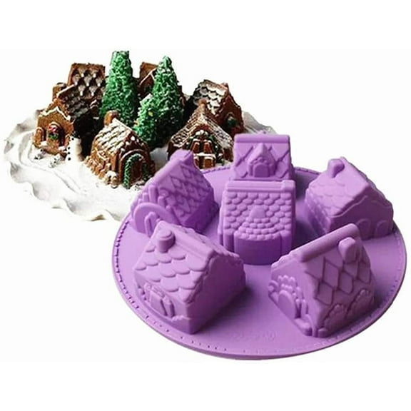 House Shape Silicone Mold, 6 Cavity Non-stick Cozy Village Baking Pan, House Shape Soap Mold, Mini Christmas House Cake Molds for Brownies Chocolate Jelly Pudding Cupcake Ice-cream