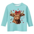 thumbnail image 3 of WOYY Little Girl's Valentine's Day T-Shirt Cartoon Highland Cow Print 3/4 Sleeve T Shirt, 3 of 3