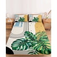 thumbnail image 2 of Twin Sze Fitted Sheet Set - Beige Boho 2 Piece Bedding Sets 16" Deep Pocket Fitted Sheet with 1 Pillowcase, Tropical Palm Tree Modern Abstract Art Brushed Microfiber Hotel Luxury Bed Sheets, 2 of 9