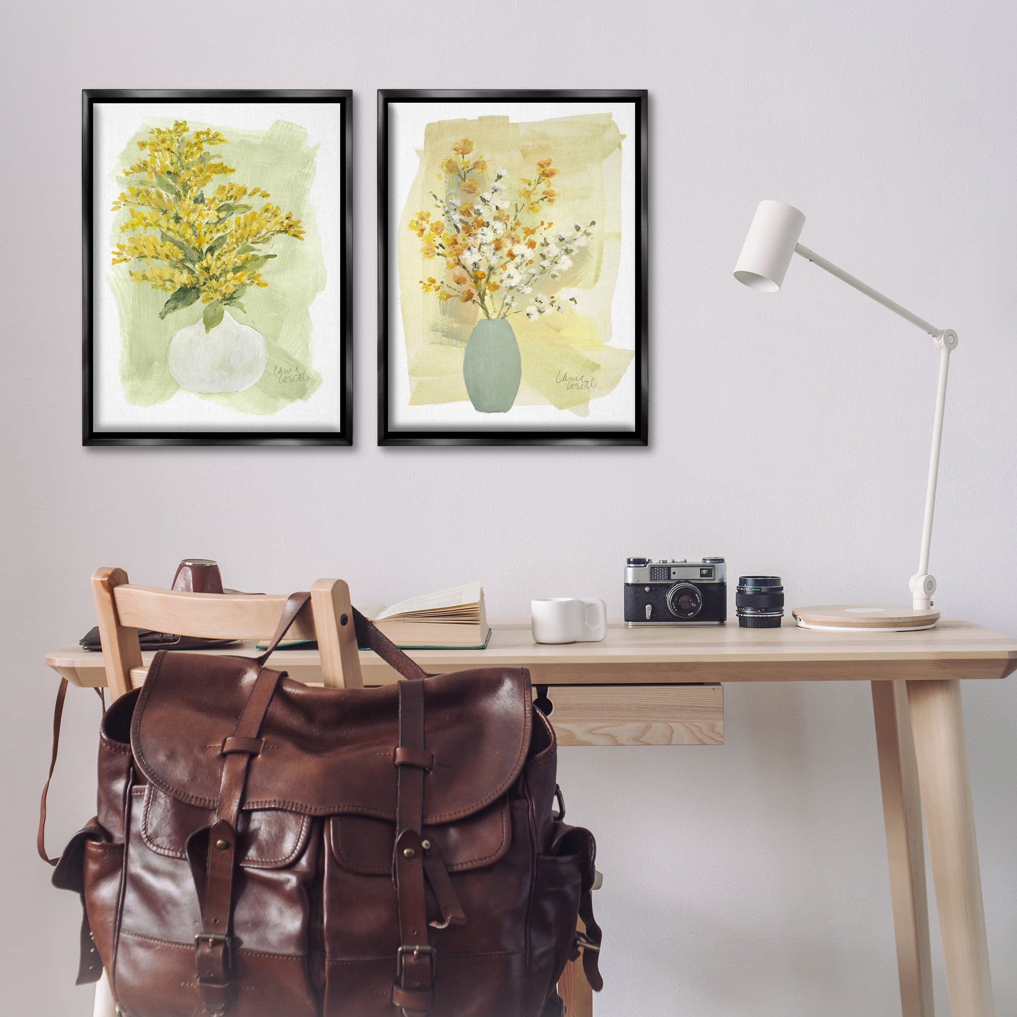 Stupell Industries Yellow Wildflowers in Bloom Floral & Botanical Painting Black Floater Framed Canvas Art Print Wall Art, 21 x 31, Set of 2