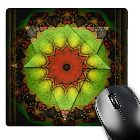 3dRose, MANDALA 5 triangle green red eye meditation psychedellic meditation newage spiritual harmony , MousePad