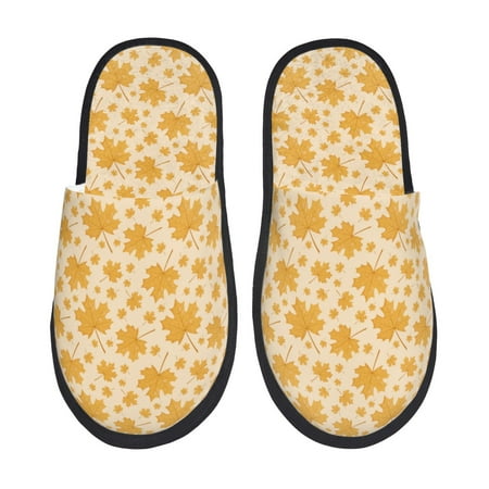 Balery Autumn Fall Yellow Leaves Slient Indoor Furry Fleece Comfort House Shoes Soft Non-Slip Home Shoes Cotton slippers House Slippers-- Medium