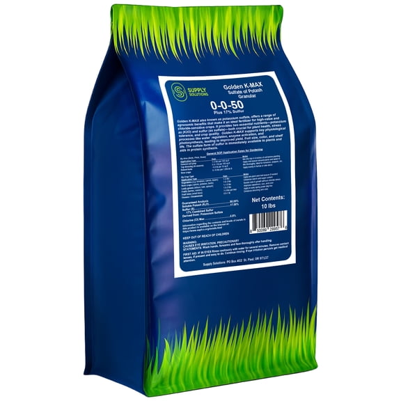 Supply Solutions | 0-0-50 Plus 17% Sulfur | Golden K-Max Sulfate of Potash (SOP) - Granular Fertilizer | High Potassium Plant Fertilizer for Indoor and Outdoor Garden - Stronger Roots - 10lbs