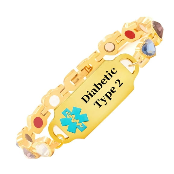 MetalJC Magnetic Stainless Steel Medical Alert ID Bracelet for Women, Engraved Diabetic Type 2