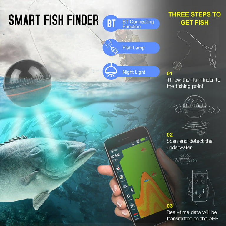 Smart BT Fish Finder with APP Portable Fish Detector Depth Finder Night  Fishing Finder for Kayak