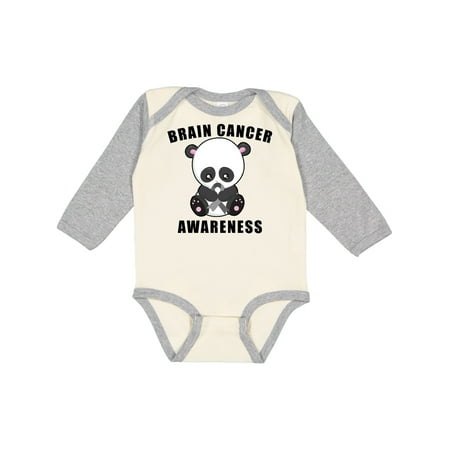 

Inktastic Brain Cancer Awareness with Cure Panda holding Grey Ribbon Gift Baby Boy or Baby Girl Long Sleeve Bodysuit