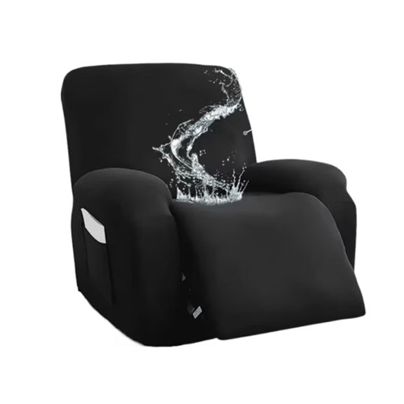 JIqH Four-Piece Lounge Chair Cover Set - Stretch Slipcover with Pockets, Elastic Base, Soft Washable Furniture Protector, Pet & Child Friendly, Black