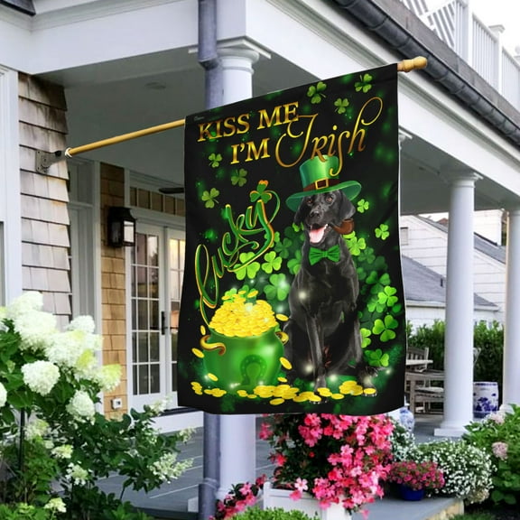 Black Labrador Kiss Me I'm Irish St. Patrick's Day Flag - House Flag (29.5" x 39.5")