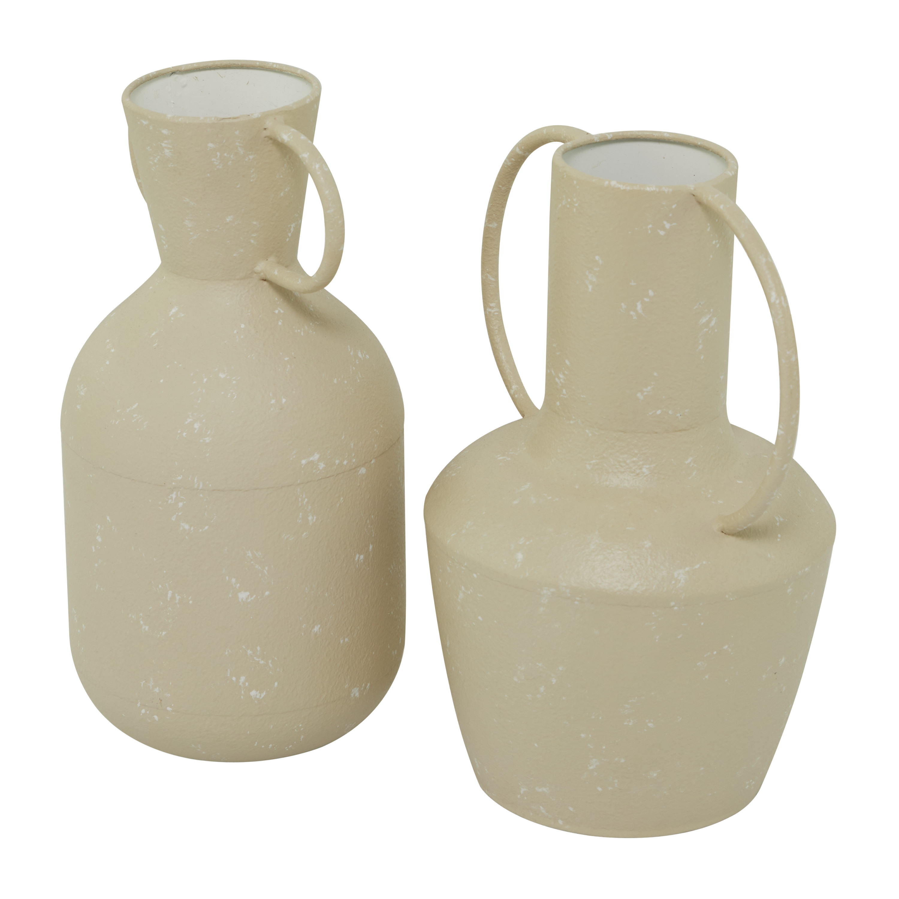 DecMode 7", 9"W Beige Metal Vase with Handles, Set of 2