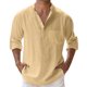 thumbnail image 1 of Camisas Para Hombre Manga Larga Camisa de manga larga con bolsillo de color sólido y cuello suelto para primavera y verano para hombre (Khaki, XL), 1 of 7