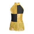 thumbnail image 3 of YiZYiF Kids Girls Sequins Modern Jazz Samba Latin Leotard Halter Tank Tassel Bodysuit Dance Dress Gold 10, 3 of 5
