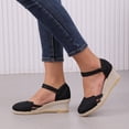 thumbnail image 2 of Dakaela Sandals for Women Closed Toe Platform Wedge Espadrilles Summer Slip on Ankle Strap Lightweight Dressy Casual Walking Shoes Black Size 9, 2 of 8