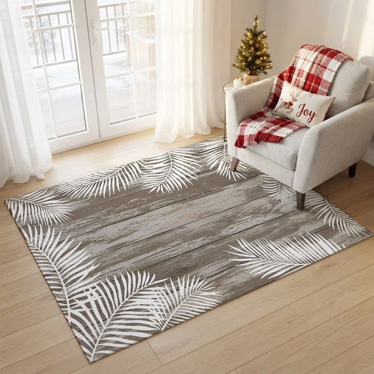 3x5 Area Rugs, Tropical Palm Leaves Non-Skid Rubber Backing Large ...
