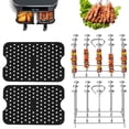thumbnail image 1 of Pluokvzr 2 Pcs Air Fryer Skewer Rack with Grill Skewers Reusable Mat Rustproof Stainless Steel Air Fryer Skewer Stand Detachable, 1 of 10