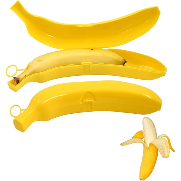 2 Pack Banana Case, Banana Keeper BPA-Free, Banana Protector Saver Outdoor Travel, Plastic Banana Holder Container, Cute Banana Carrier for Lunch Box Fruits Freshness (Yellow)