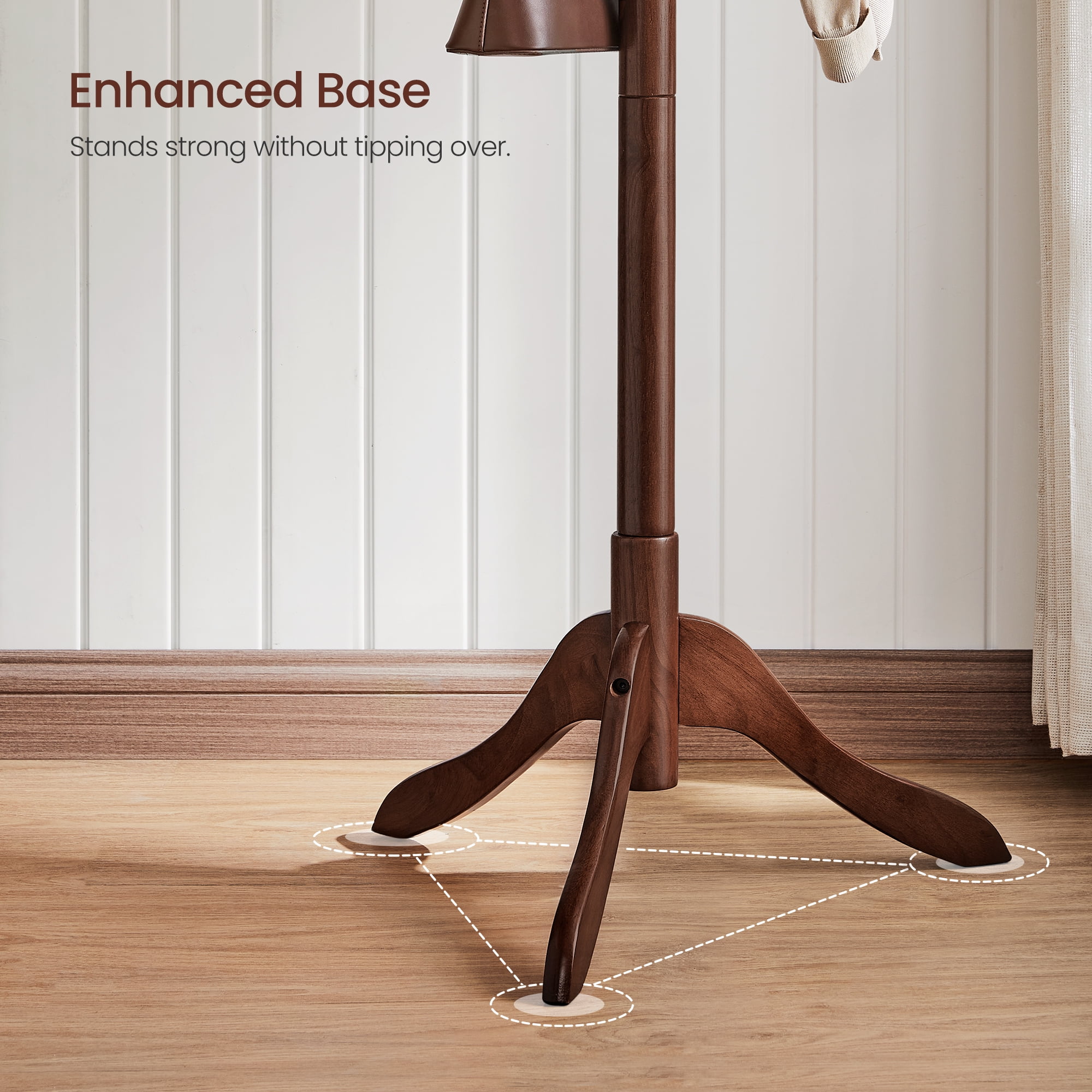 VASAGLE Free Standing Wooden Coat Rack with 8 Hooks Sturdy Hanger for Entryway Clothes Hats Bags Dark Walnut Walmart