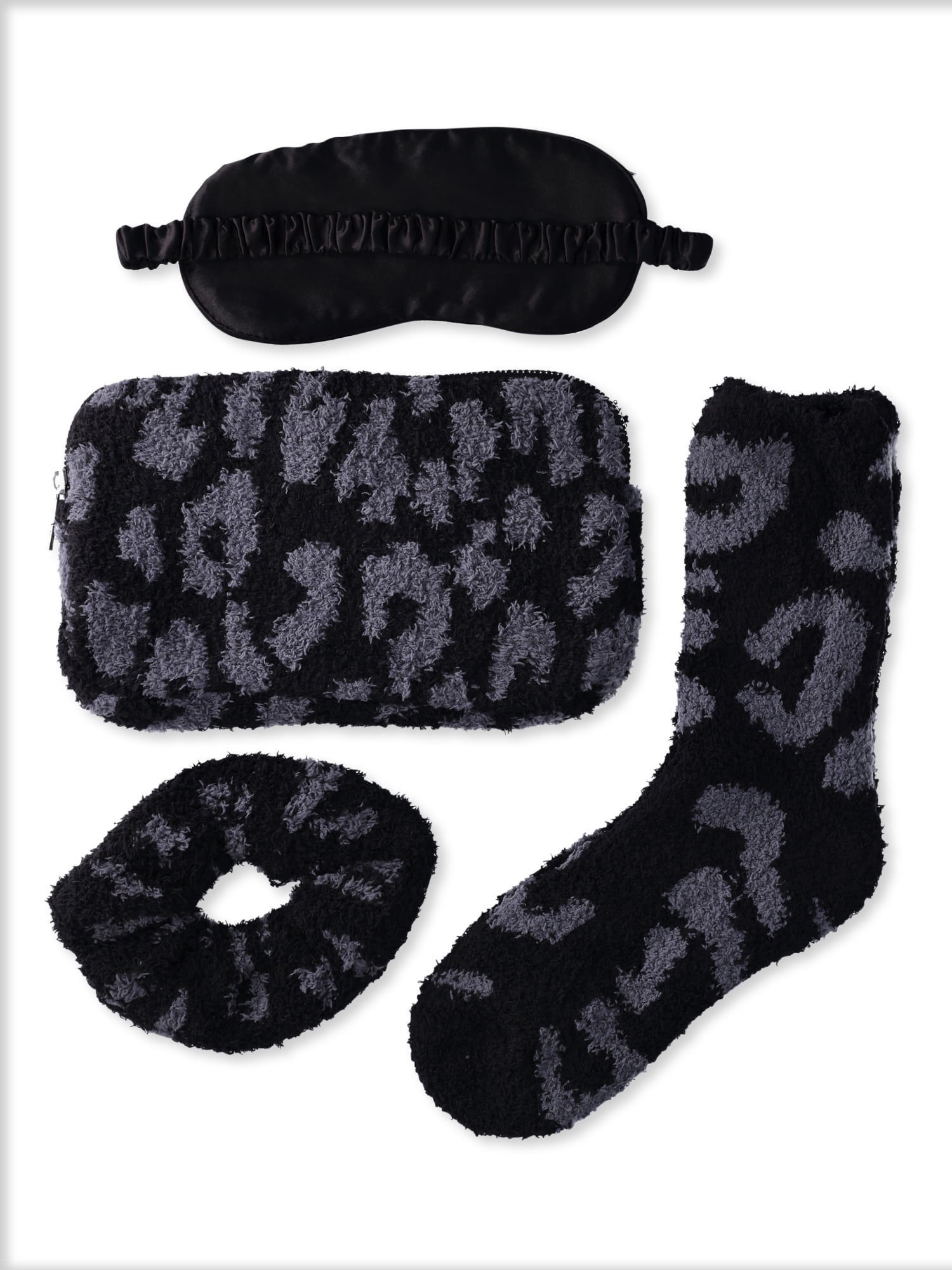 Time and Tru Women's Cozy Travel Set, 4-Piece, Black Combo