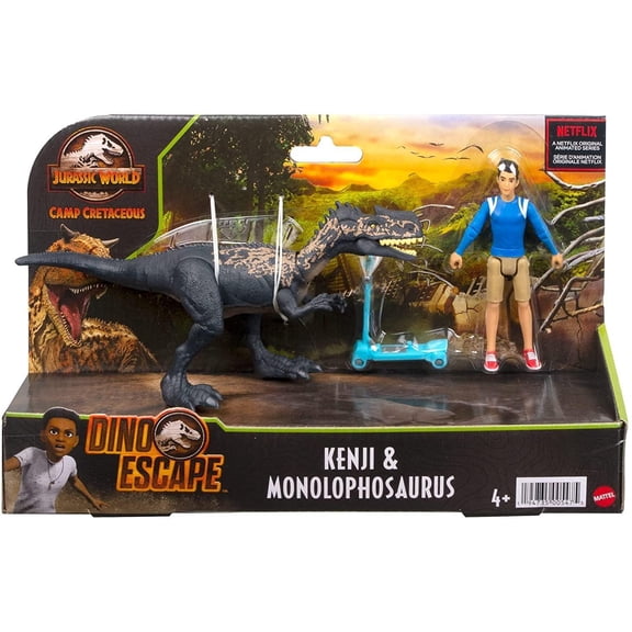 Jurassic World Human & Dino Pack Kenji & Monolophosaurus Figures, 4 Year Olds & Up
