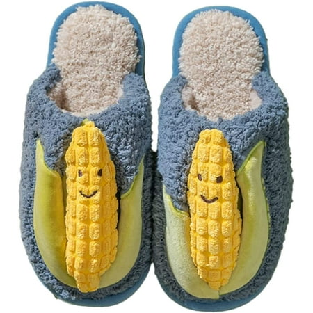 

PIKADINGNIS Women Men Fluffy Fur Warm Fuffy Winter Indoor Slippers Cute Stylish Corn Good Harvest Fashion Soft House Shoes