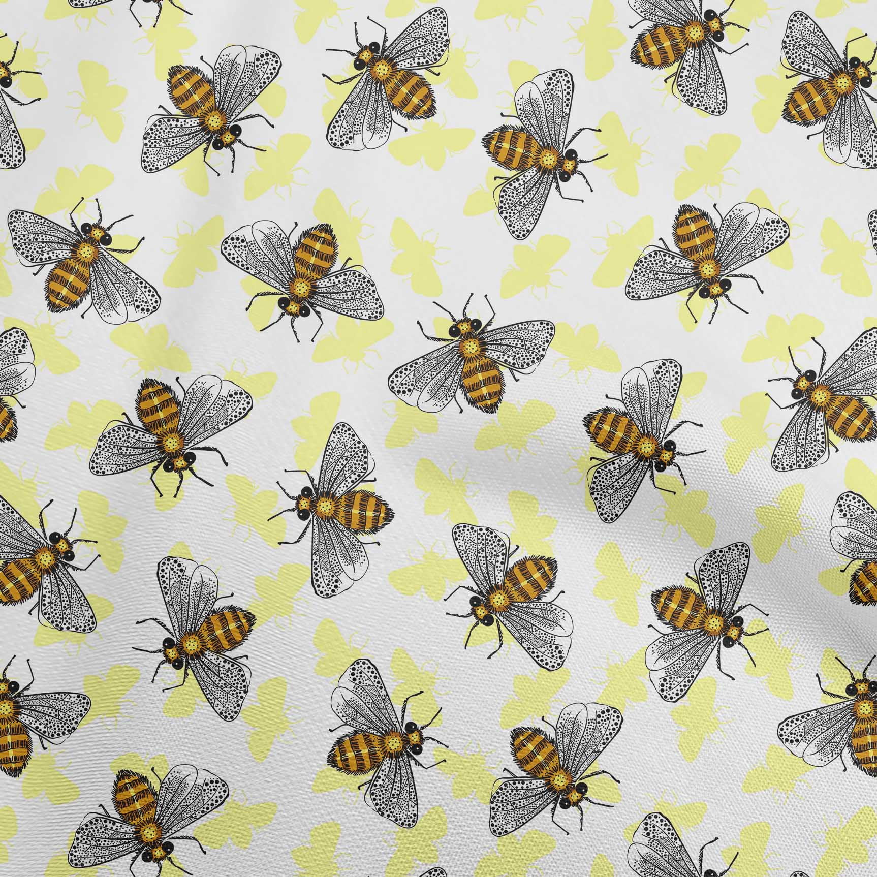 oneOone Silk Tabby Medium Yellow Fabric Honey Bees Fabric For Sewing ...