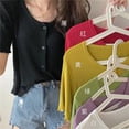 thumbnail image 2 of Camisa de mujer con botones, suéter de punto fino, camiseta informal de manga corta suave, rojo Speravity AP001278-03B, 2 of 7
