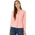 thumbnail image 1 of INSPIRE CHIC Veste en Denim à Basque pour Femme, Col Rond, Sans Col, Boutonnée, 1 of 6