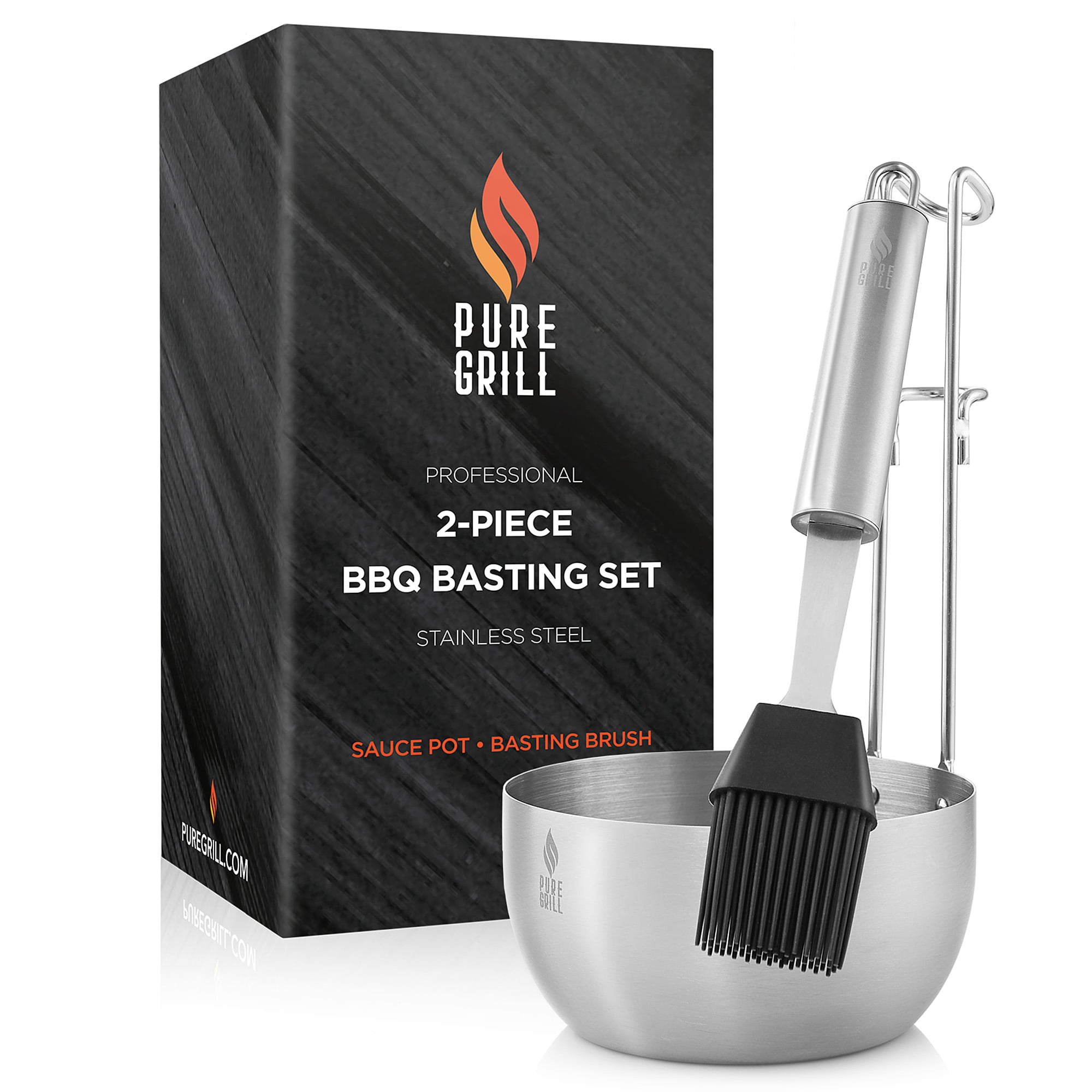 32 OZ Stainless Steel Barbecue Sauce Pot with Silicon Basting Brush by Qidea BBQ Basting Pot with Basting Brush 