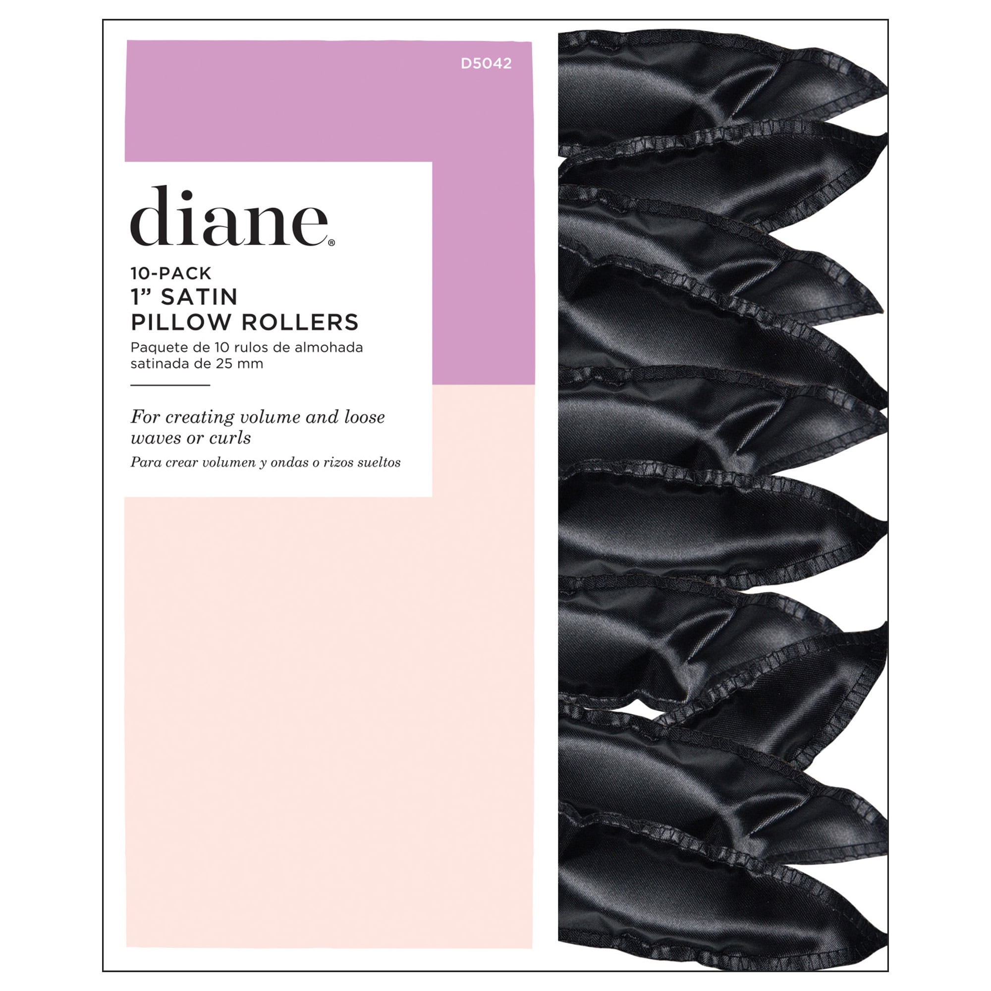 Diane 1inch Satin Pillow Rollers, 10Pack, Black