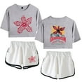 thumbnail image 2 of Eddie Munson The Demogorgon tshirt sets for women midriff-baring fitted crop sets gym sets streetwear short pants, 2 of 9