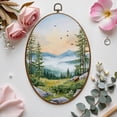 thumbnail image 7 of Canvas Wall Art Green Forest Woodland Nursery Room Pine Trees Mountains Fog Birds Oval Framed Canvas Prints Vintage Wall Hanging Decor for Home Office Decorations 8.6"x11.4", 7 of 7