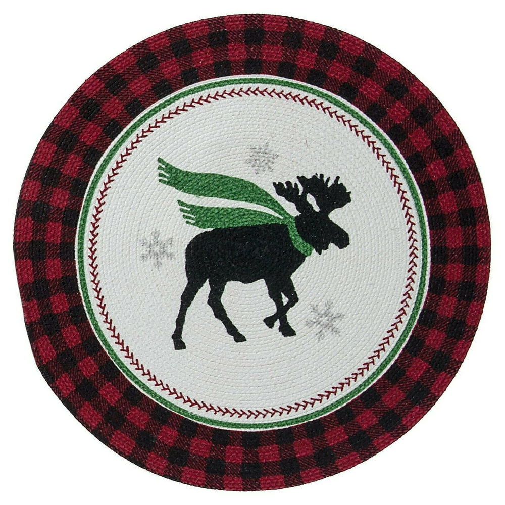 Set of 4 CAMP CHRISTMAS Moose Braided Placemats, 14.5" Round, by Kay