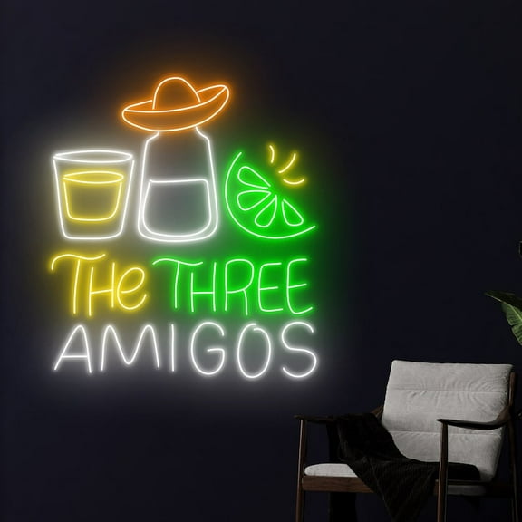 Handmadetneonsign Three Amigos Tequila Neon Sign, Tequila Wall Art Decor, Mexican Tequila Wall Decor